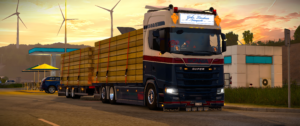 Edelsfelder Scania Holztransport Sonnenuntergang